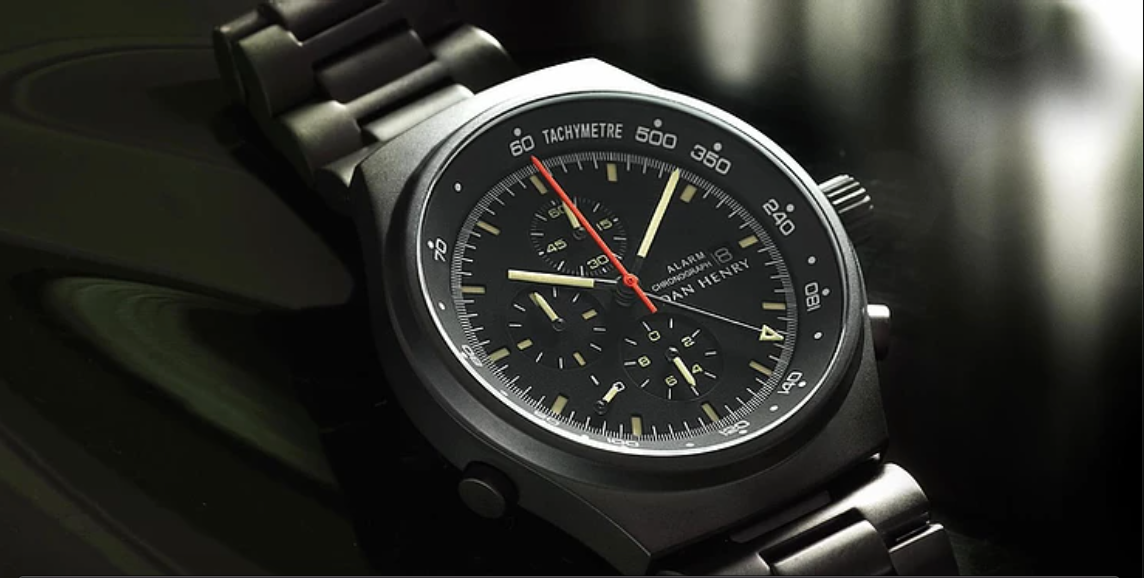 A timepiece that exudes aggression, speed, and precision with sleek and stealth aesthetic.